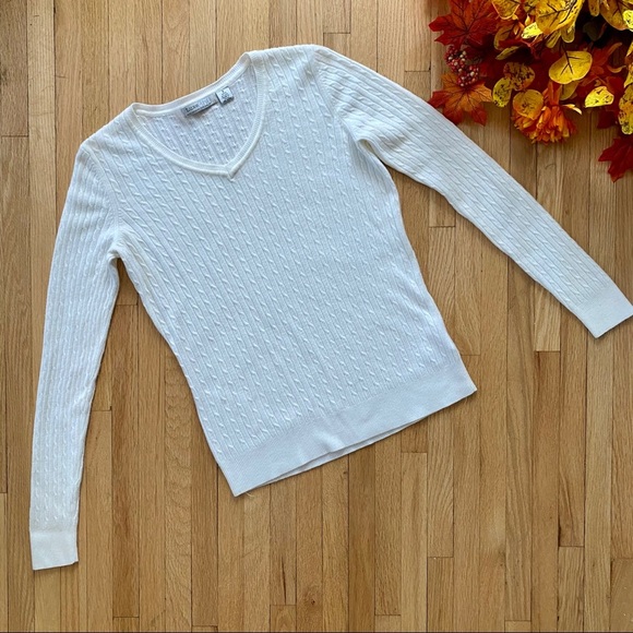 Luxe 360 White V-Neck Sweater Size S - Picture 8 of 8